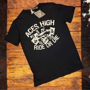 Johnson Motors “Aces High” vintage slub moto tee. NWT